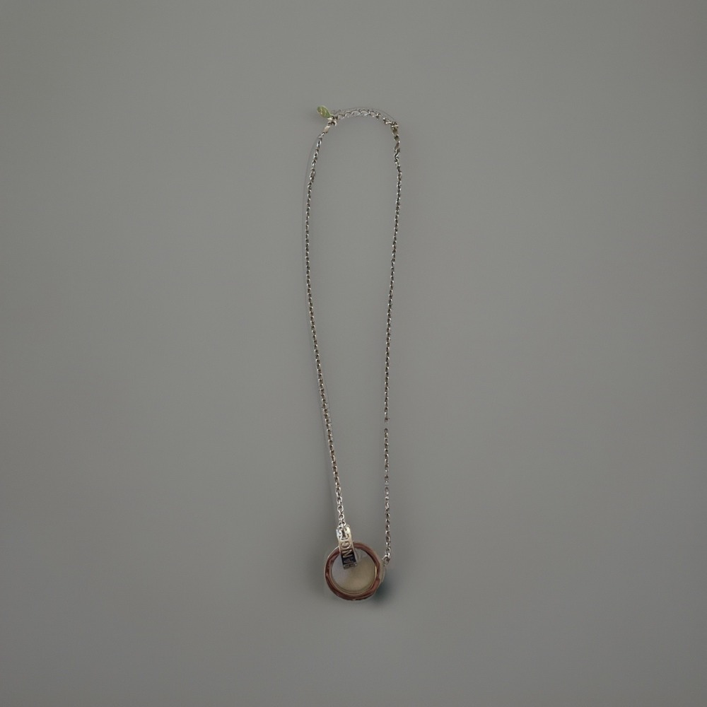 Armani Exchange Silver Tone Metal Necklace w Logo Charms, Rhinestones